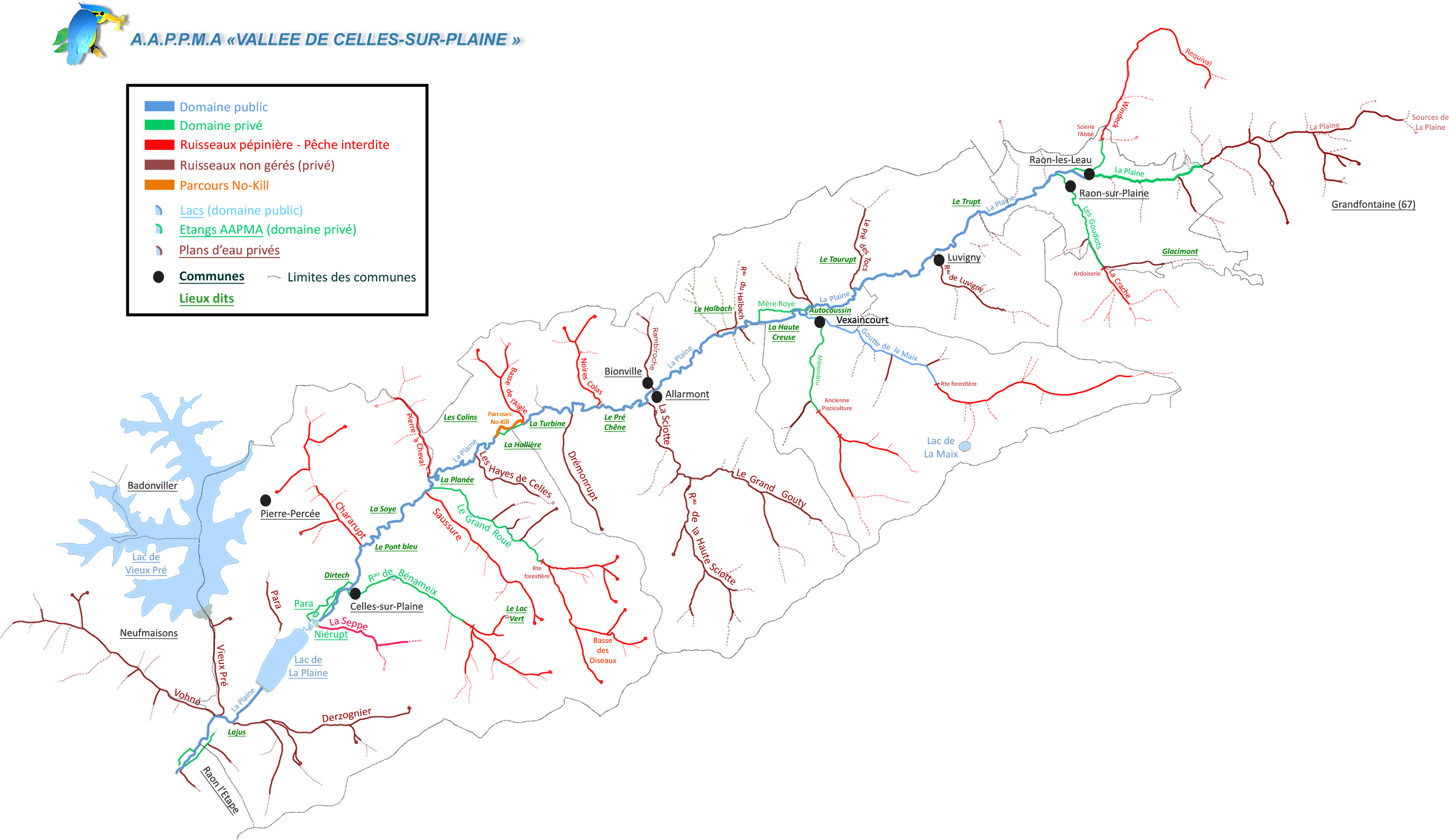 Carte des lots de pêche de l'AAPPMA de Celles-sur-Plaine — haute résolution