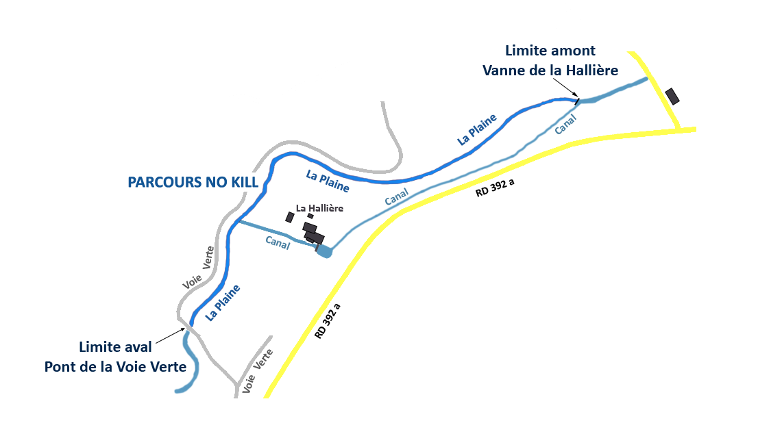 Plan du parcours de graciation no-kill sur La Plaine, à hauteur de la Hallière